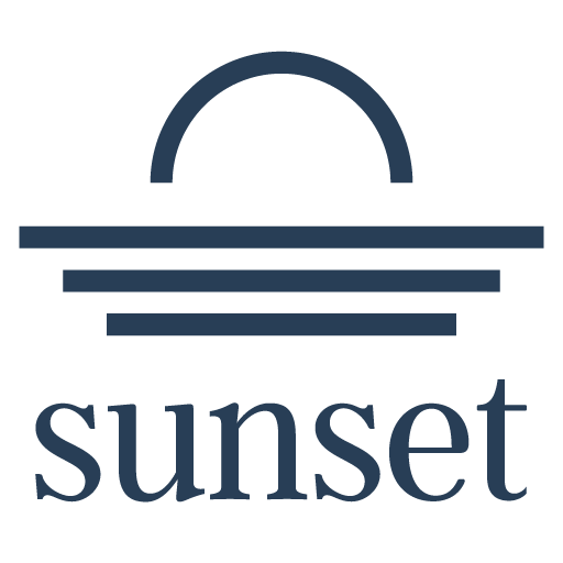 Kleines Sonnenuntergang-Icon des Sunset Vergleichsportals mit großer schrift